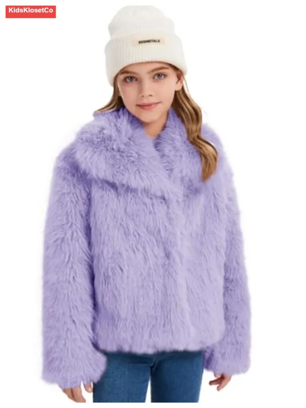 Faux Fur Coat Girls Fluffy Jacket Winter Snap Front Shawl Lapel